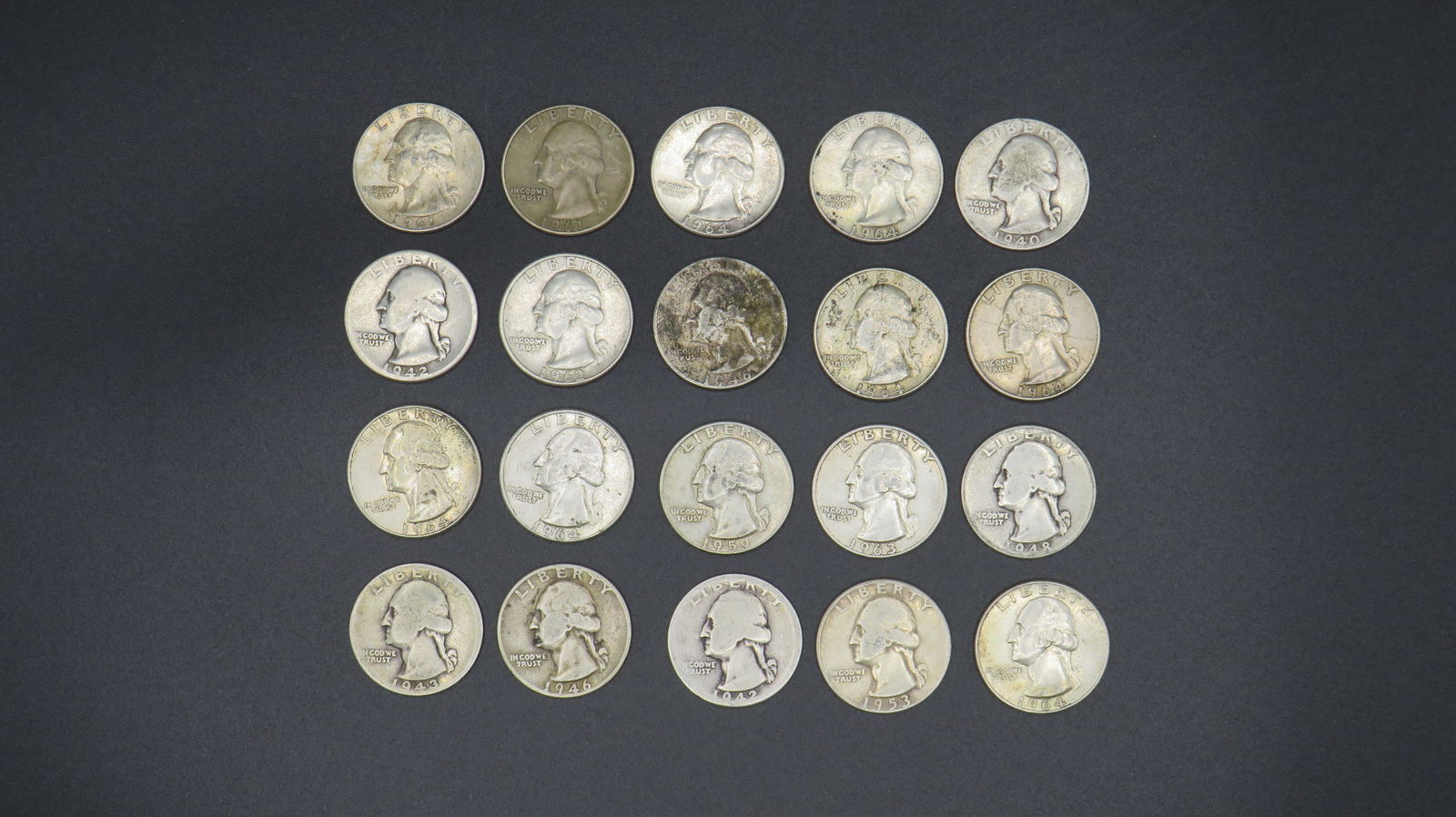 20 Washington 90% Silver Quarters (1 of 2)