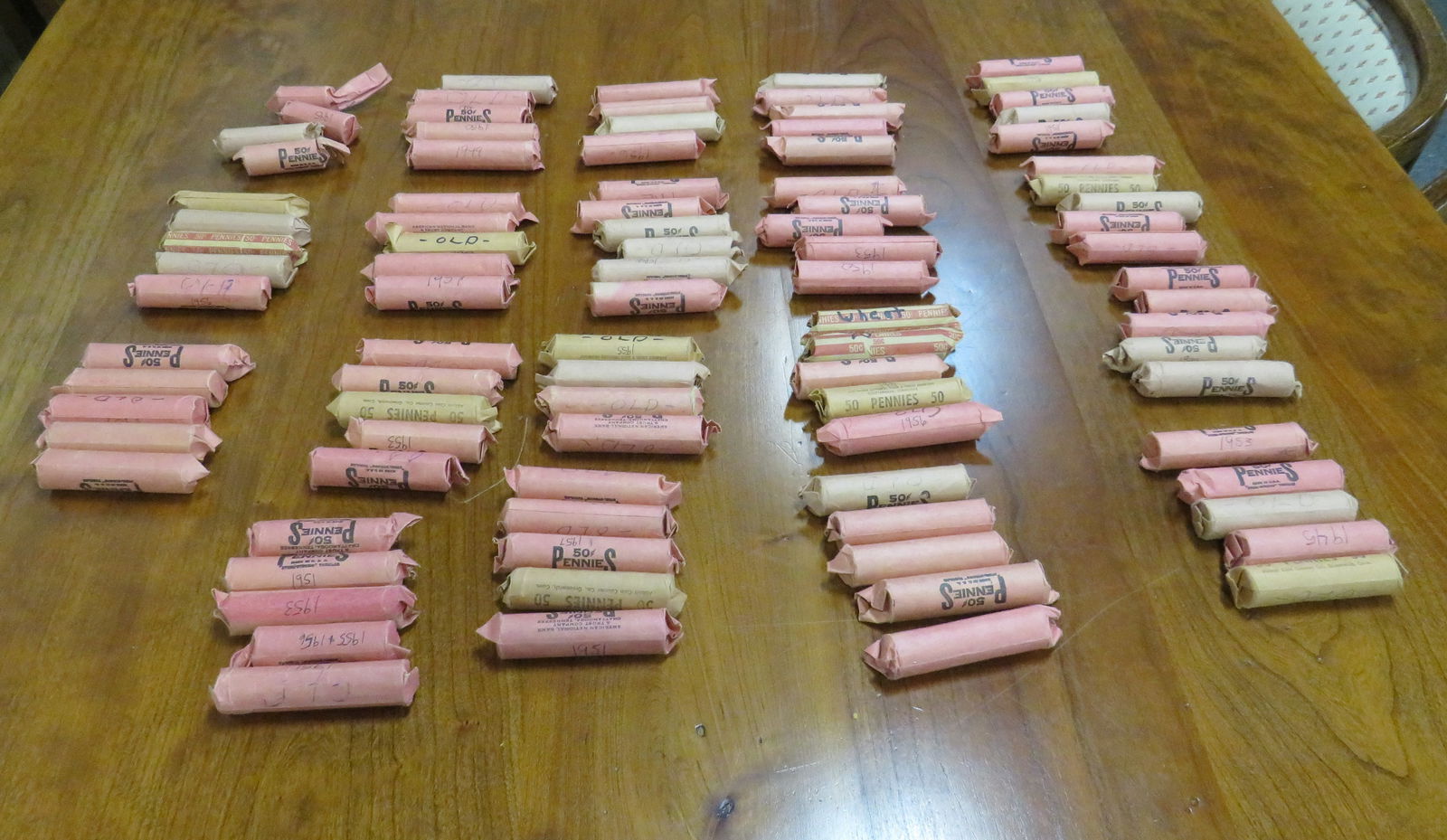 Lot Unsearched Rolls Pennies Most 40s & 50s (1 of 1)