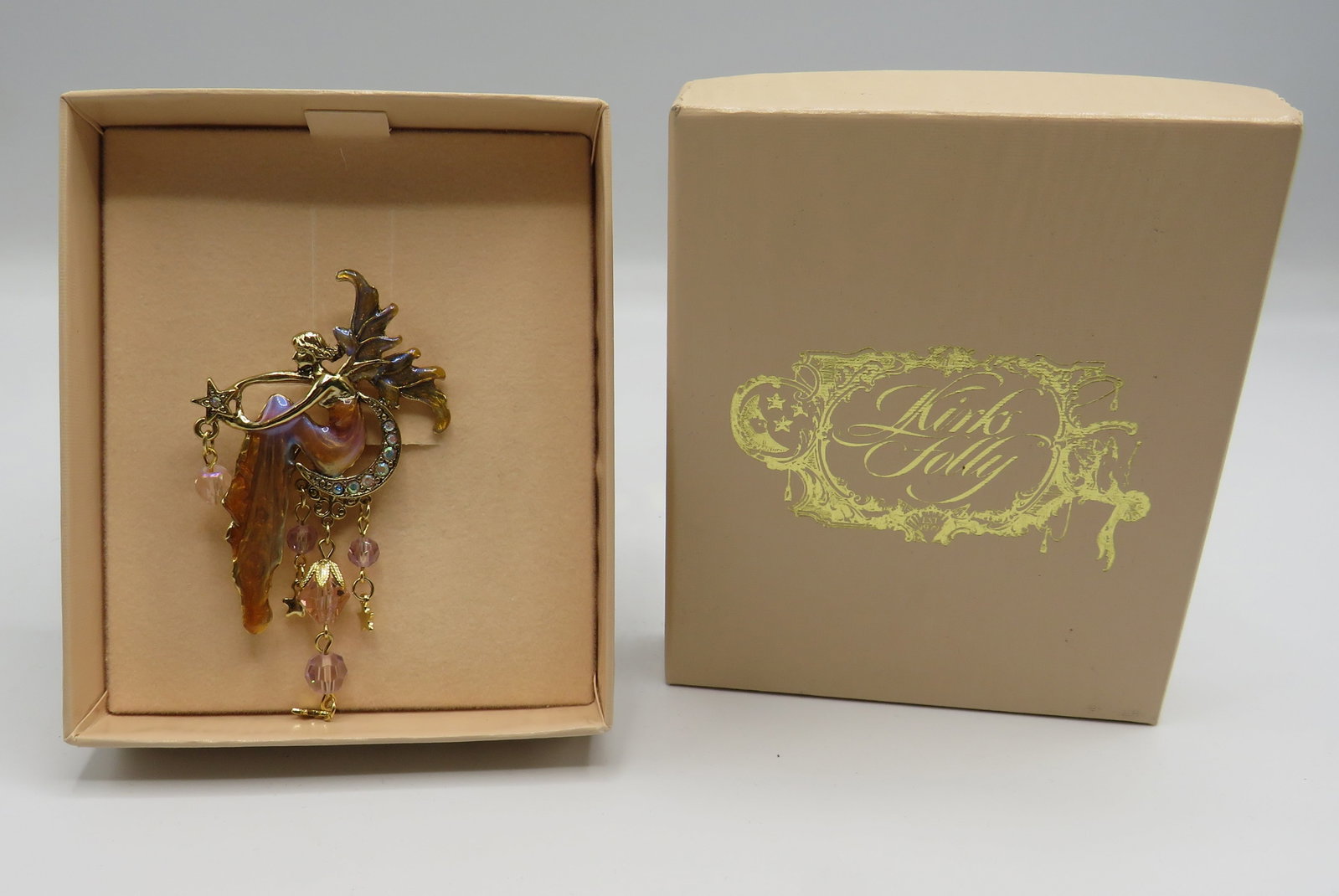 Kirks Folly Fairy on the Moon Brooch: Kirks Folly Fairy on the Moon Brooch in original box