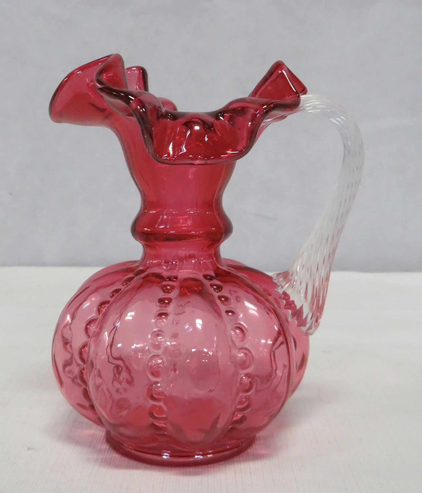 Vintage Fenton Cranberry Beaded Melon Pitcher (1 of 2)