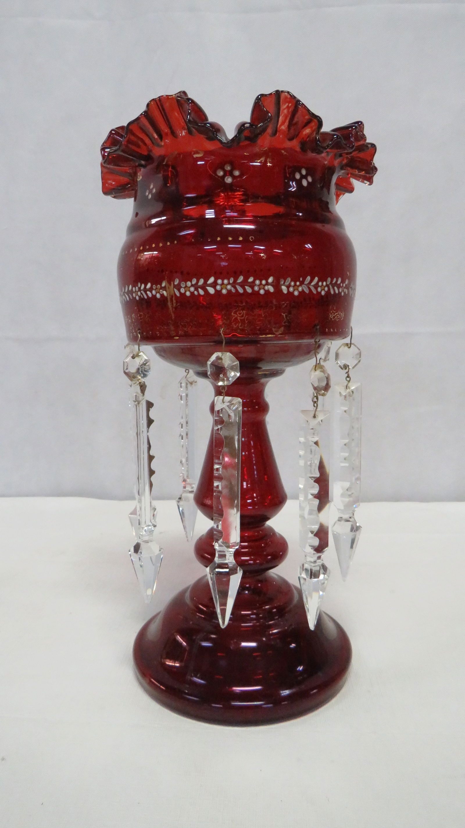 Antique Ruby Red Mantle Luster Cut Glass Prisms (1 of 5)