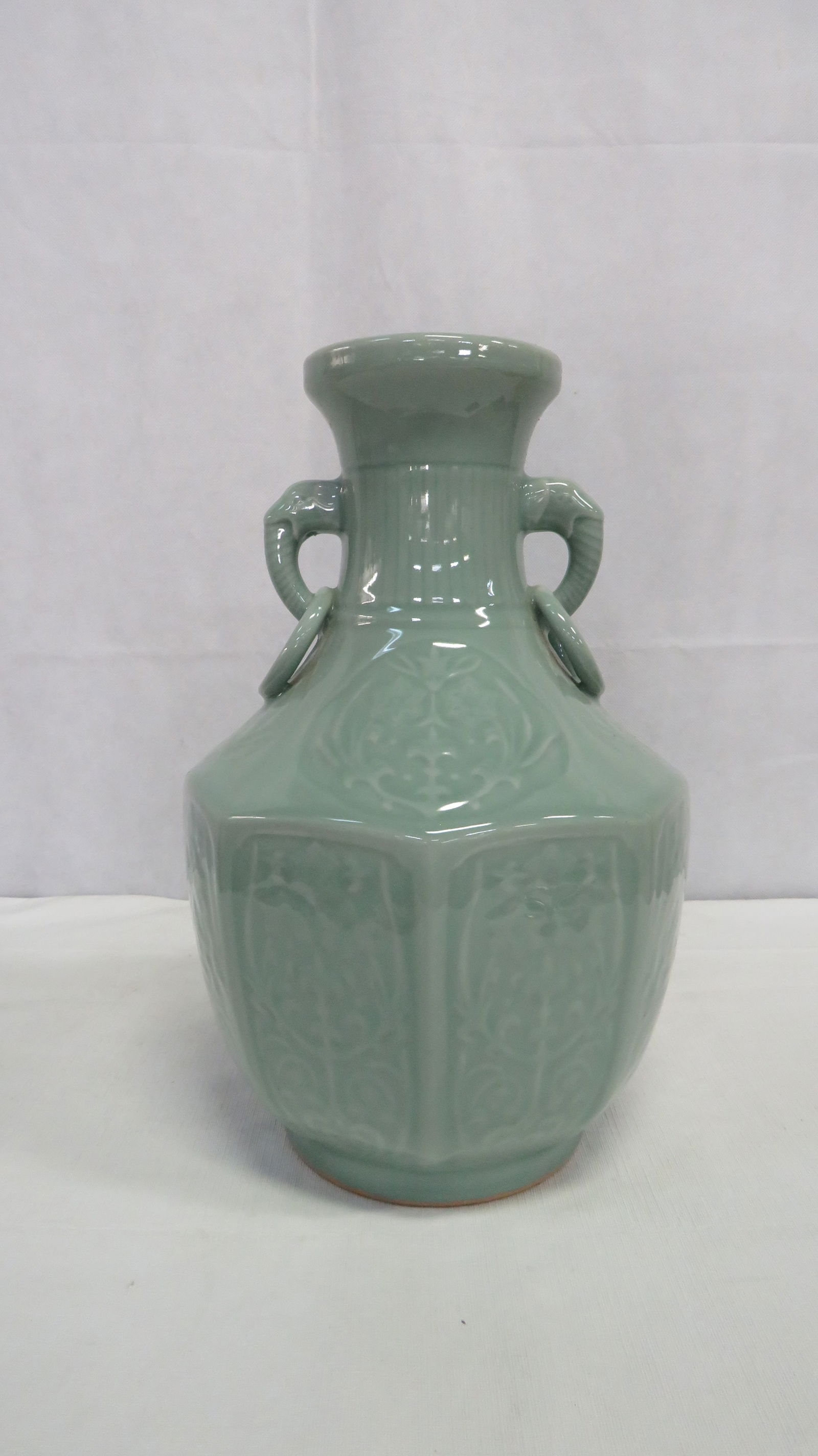 Oriental Celadon Vase Elephant Handles (1 of 5)