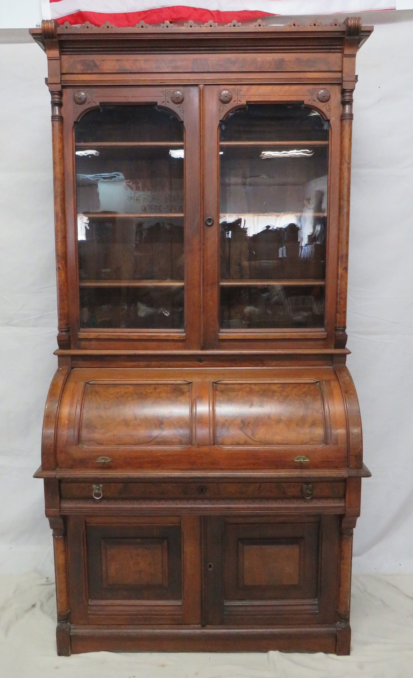 Antique Eastlake Walnut Cylinder Roll Secretary (1 of 5)