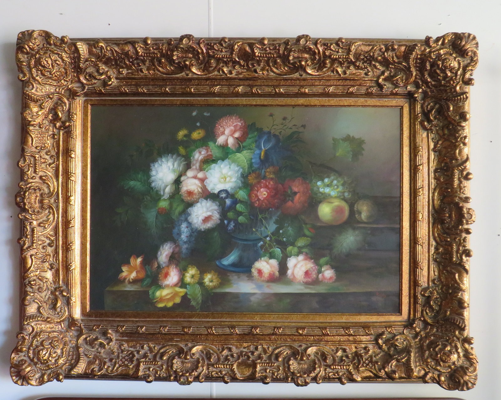 Large Still Life Signed Oil Painting Ornate Frame (1 of 3)