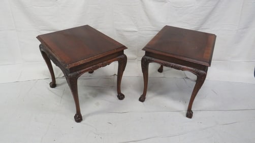 Pair of Lane Mahogany Chippendale End Tables