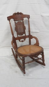Victorian Walnut Rose Carved Ladies Rocker