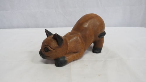 Vintage Carved Wooden Cat
