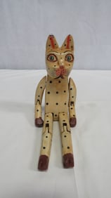 Vintage Whimsical Folk Art Wooden Jointed Cat