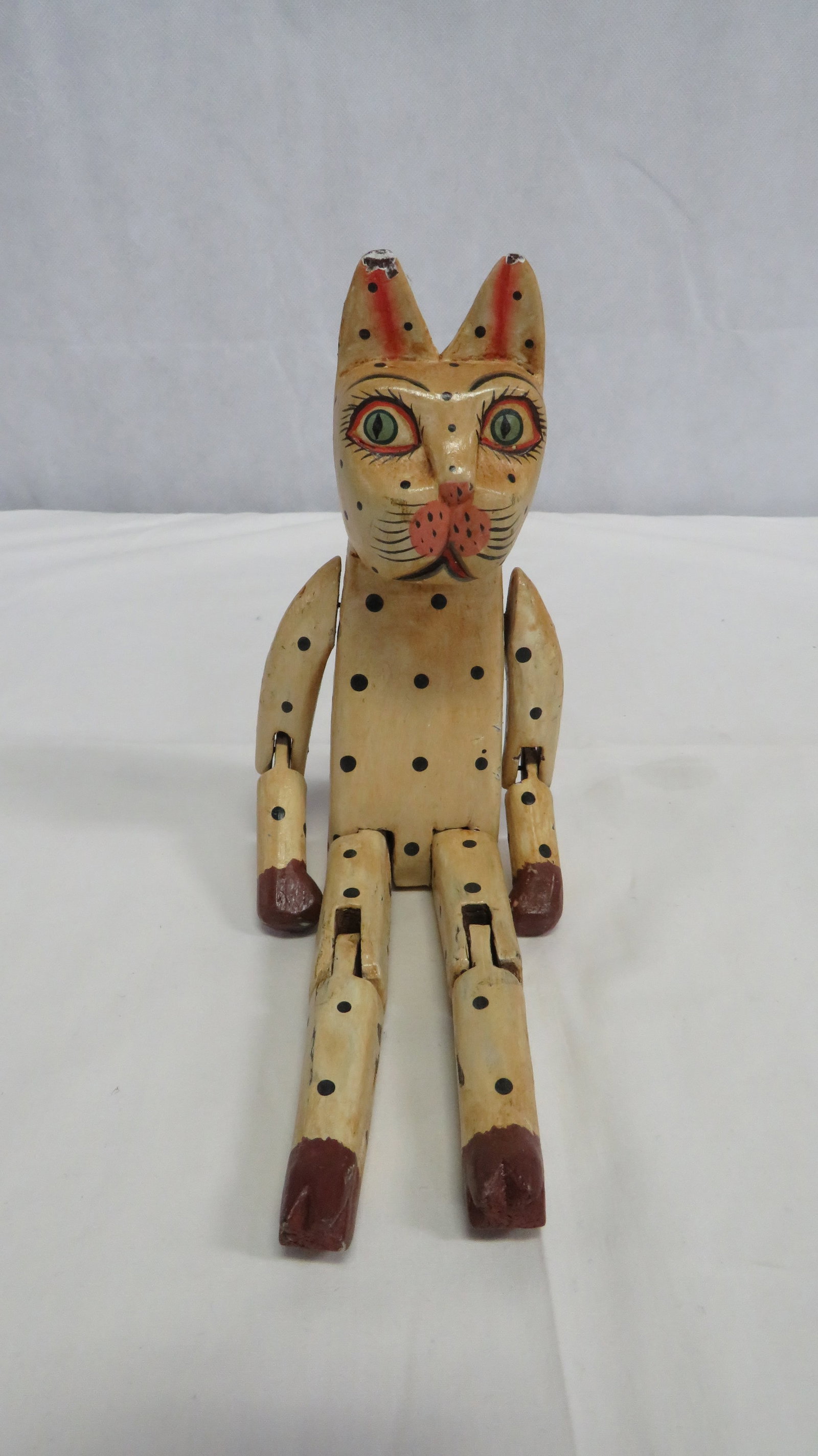 Vintage Whimsical Folk Art Wooden Jointed Cat: Vintage Whimsical Folk Art Wooden Jointed Cat in good condition. 11.5"L