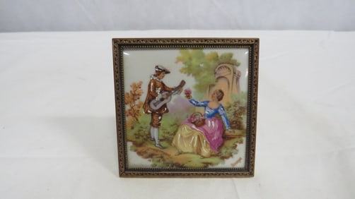 Vtg Fragonard Limoges Miniature Handpainted Tile