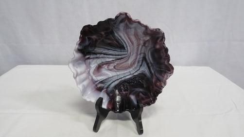 Vintage IG Amethyst Slag Glass Crimped 9" Bowl