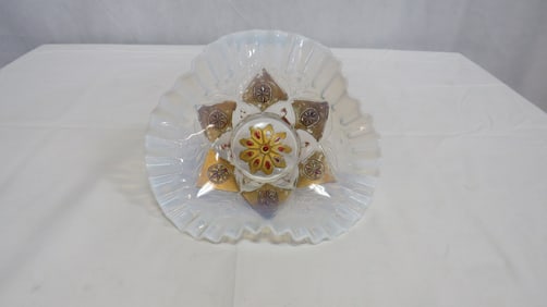 Antique French Opalescent Dogwood Crimped Bowl