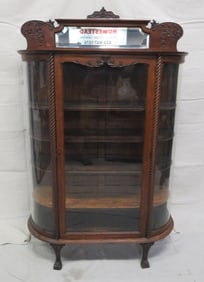 Antique Oak Round Glass China Cabinet