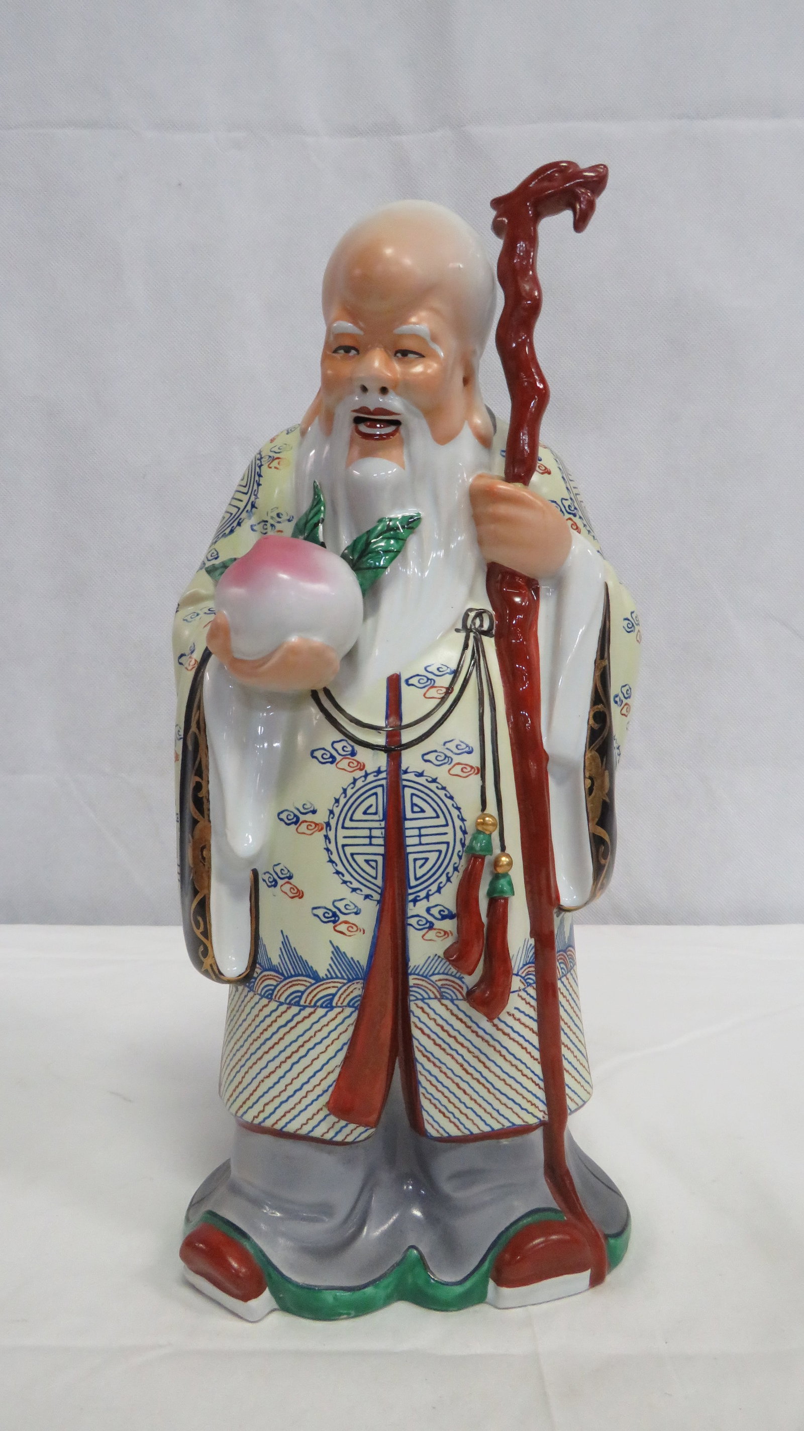 Vintage Chinese Porcelain Statue Shou Lao: Vintage Chinese Porcelain Statue Shou Lao, God of Longevity in good condition. 13"H
