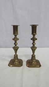 Pair Vintage Solid Brass Taper Candle Sticks