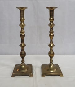 Pair Vintage Solid Brass 15" Taper Candle Sticks