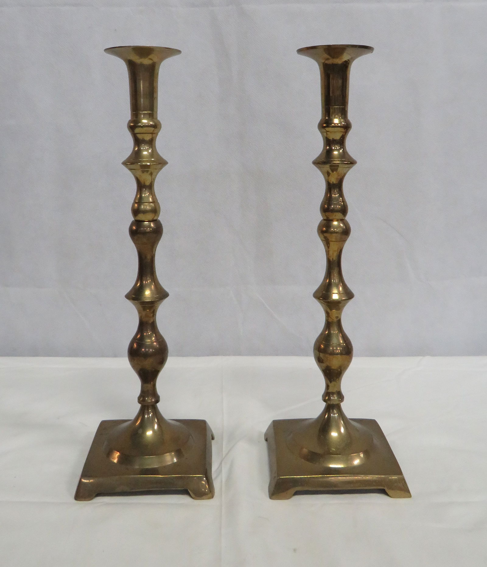 Pair Vintage Solid Brass 15" Taper Candle Sticks (1 of 4)