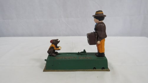 Vintage Novelty Cast Iron Mechanical Monkey Bank