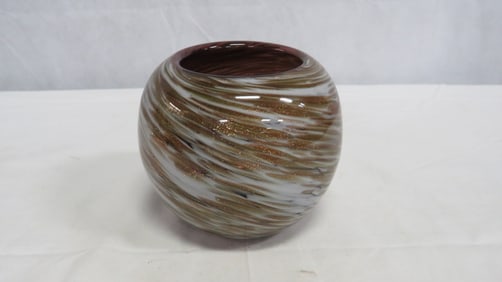 Murano Style Swirl Art Glass Bowl with Gold Fleck