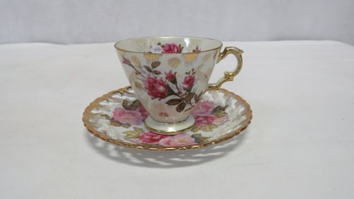 Vintage Luster Rose Teacup and Saucer