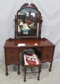 William and Mary Walnut Vanity with Mirror & Stool