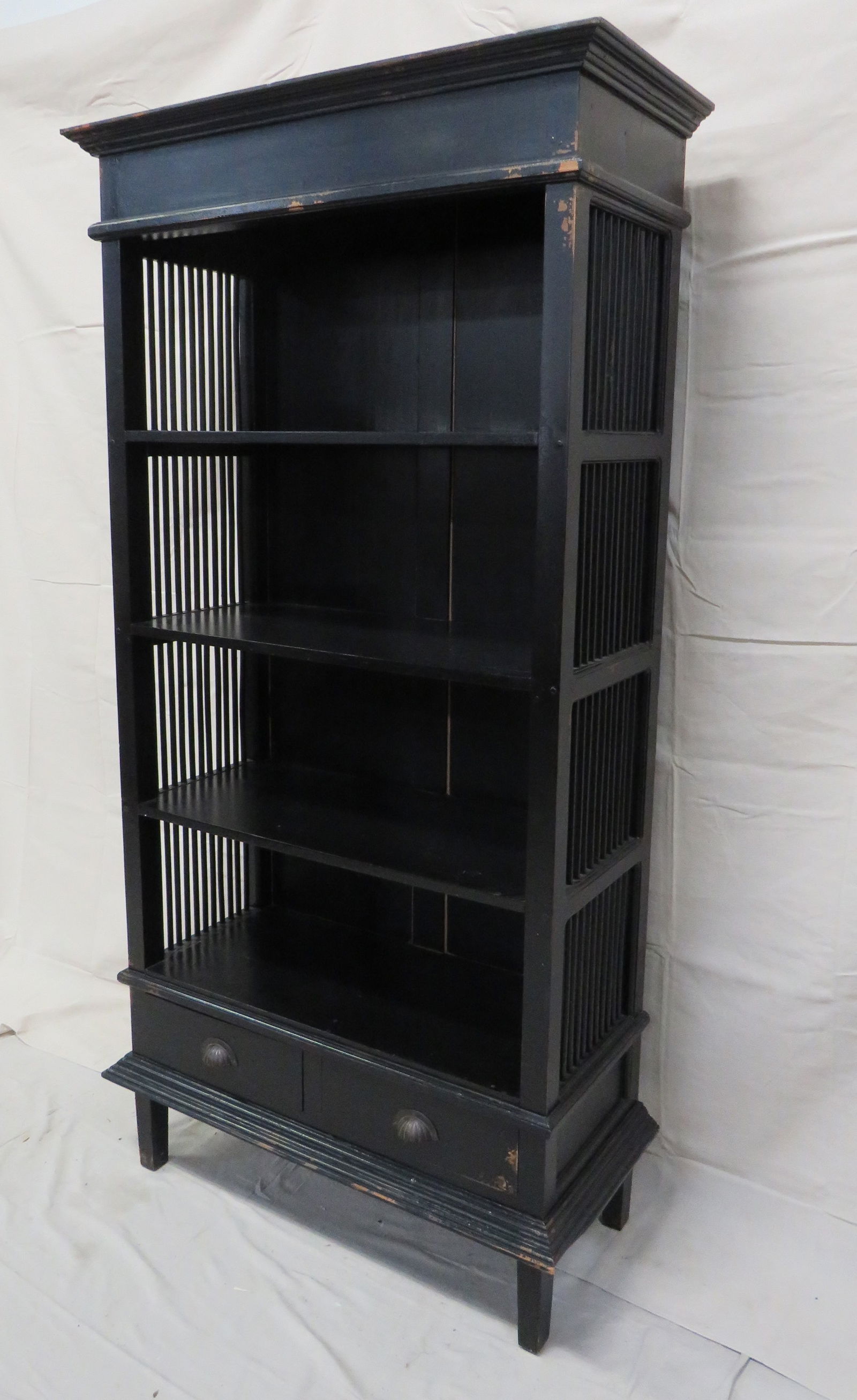 Large Farm House Style Distressed Black Bookcase (1 of 3)