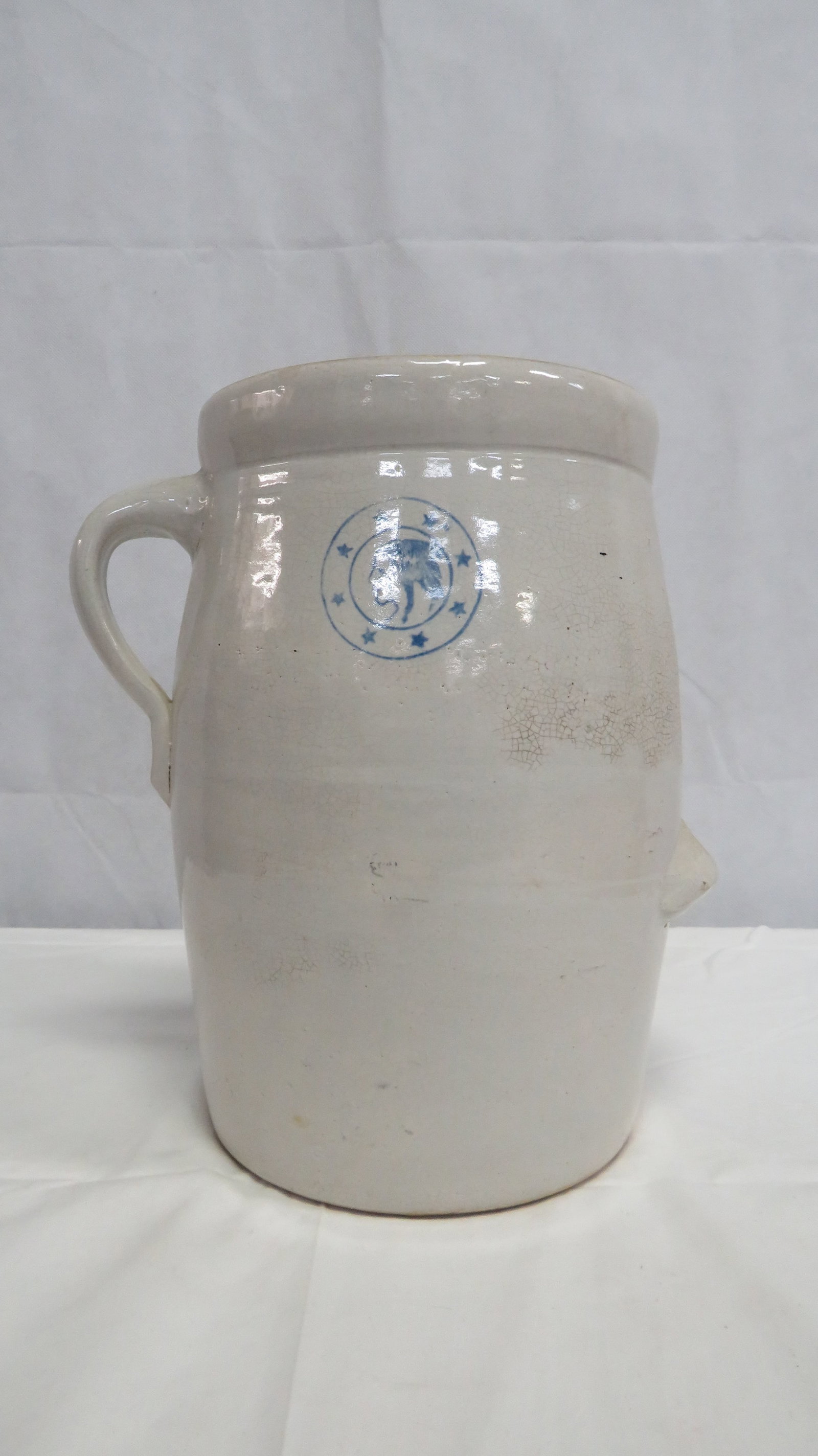 Indian Head Churn Crock: Indian Head Churn Crock in good condition with crazing and no lid. 12"H