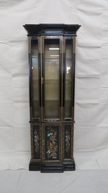Vintage Black Lacquer Chinoiserie Curio Cabinet