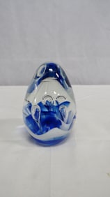 Vintage Blue White Bubble Art Glass Paperweight