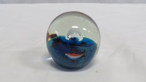 Vintage Art Glass Ocean Fish Paperweight