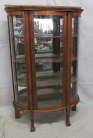 Antique Quarter Sawn Oak Round Glass China Cabinet