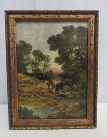Vintage Signed Pastoral Oil Painting on Board