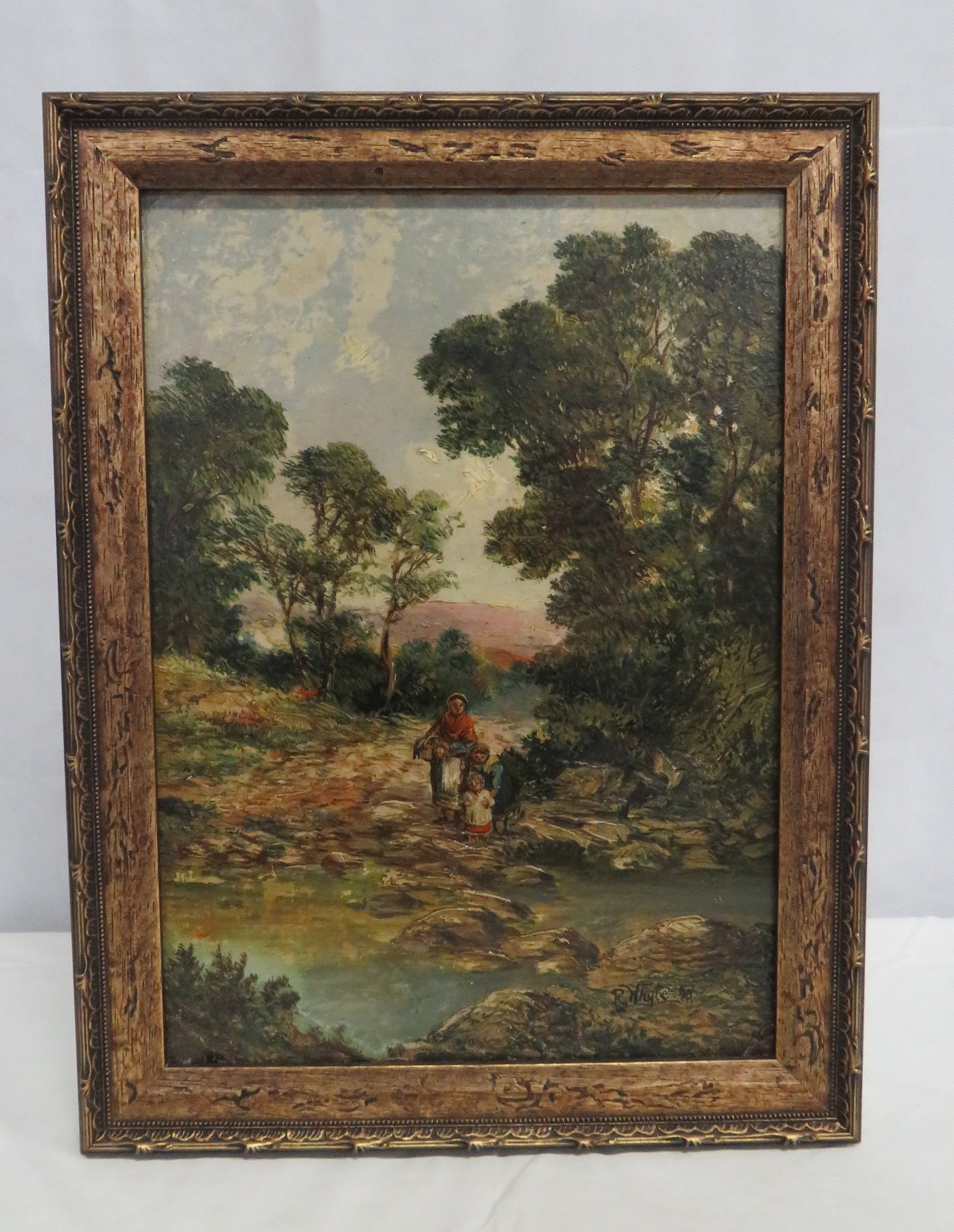 Vintage Signed Pastoral Oil Painting on Board: Vintage Signed Pastoral Oil Painting on Board in good condition. Signed R Whyte 98. Overall frame size 19" x 14.5"