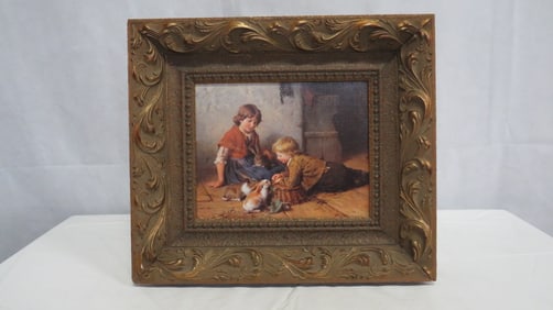 Vintage Signed Oil Painting Ornate Gold Frame
