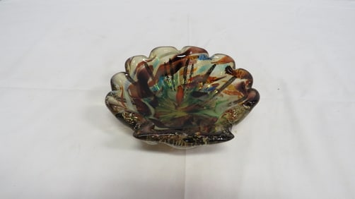 Mid Century Avem Tutti-Frutti Murano Shell Bowl