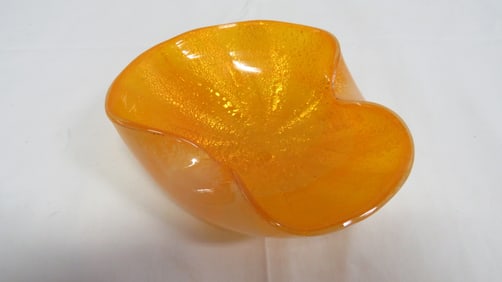 Murano Venetian Orange Glass Bowl Gold Inclusions