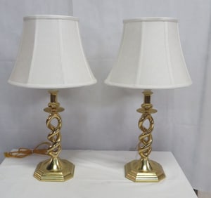 Pair Vintage Brass Barley Twist Table Lamps