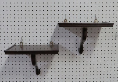 Pair of Brass & Cherry Wooden Wall Sconces