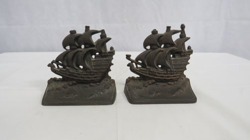 Vintage Cast Iron Ship Bookends