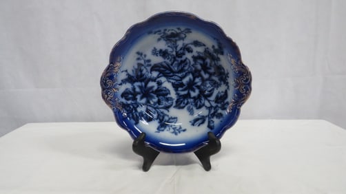 Antique Flow Blue Gilded Serving Bowl
