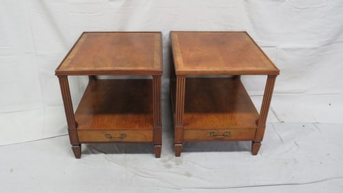 Pair of Baker Burl Walnut Regency End Tables