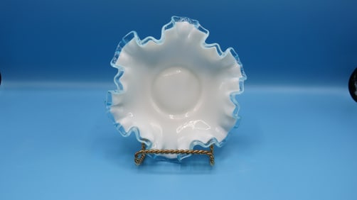 Vintage Fenton Aqua Crest Double Crimped Bowl