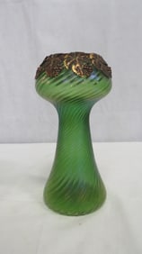 Antique Bohemian Kralik Iridescent Swirl Vase