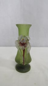 Antique Bohemiam Kralik Applied Flowers Vase