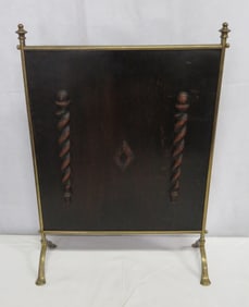 Antique Oak Barley Twist & Brass Firescreen