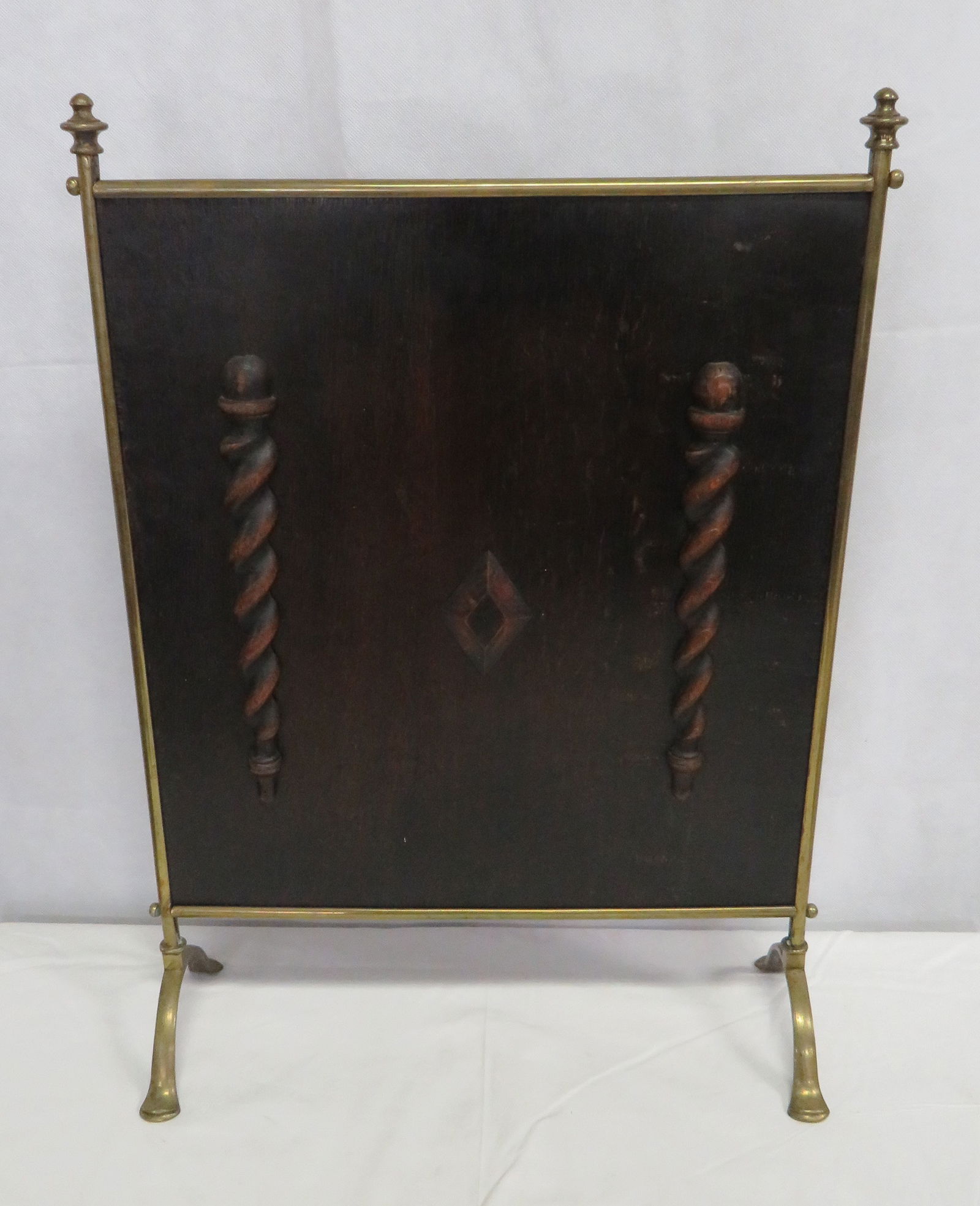 Antique Oak Barley Twist & Brass Firescreen (1 of 2)
