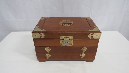 Oriental Brass and Wooden Jewelry Box