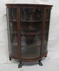 Antique Tiger Oak Serpentine China Cabinet