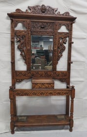 Antique Oak Gothic Jacobean Hall Tree