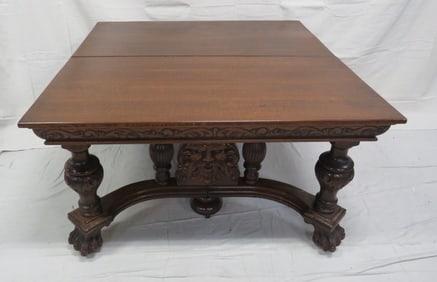 Antique Oak Horner Northwinds Carved Dining Table